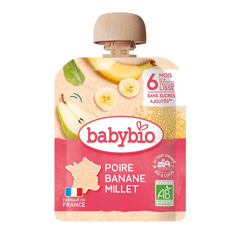 Piure de pere cu banane si mei, 90g, BabyBio — preț și oferte