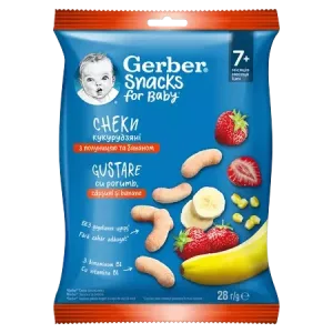 Gustare cu porumb capsuni si banane de la 7 luni, 28g, Gerber