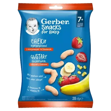 Gustare cu porumb capsuni si banane de la 7 luni, 28g, Gerber — preț și oferte