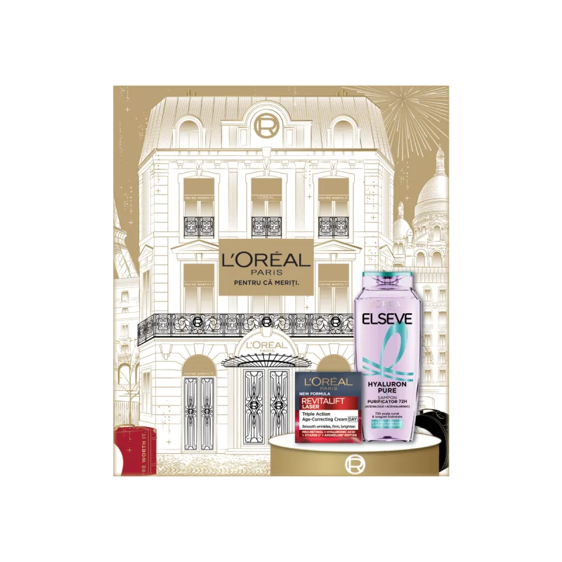 Pachet Crema antirid Revitalift Laser 50ml + Sampon Hyaluron Pure Elseve 400ml, L'Oreal L'Oréal Paris — preț și oferte