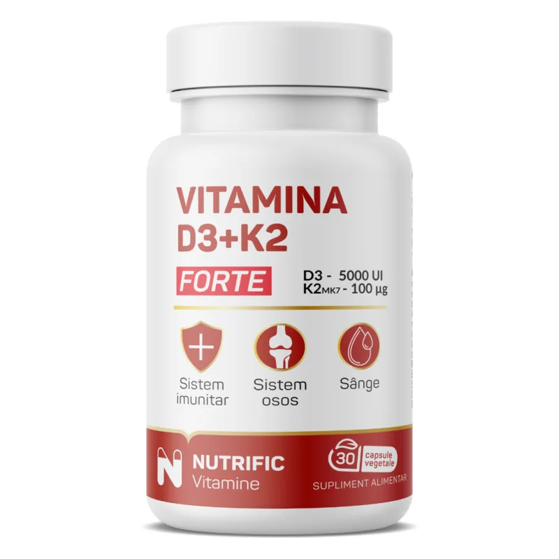 Vitamina D3 5000UI si K2 100mcg Forte, 30 capsule, Nutrific — preț și oferte