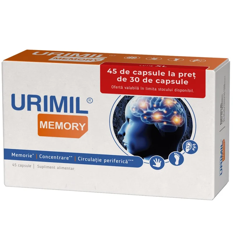 Pachet Urimil Memory, 30 capsule + 15 capsule Gratuit, NaturPharma — preț și oferte
