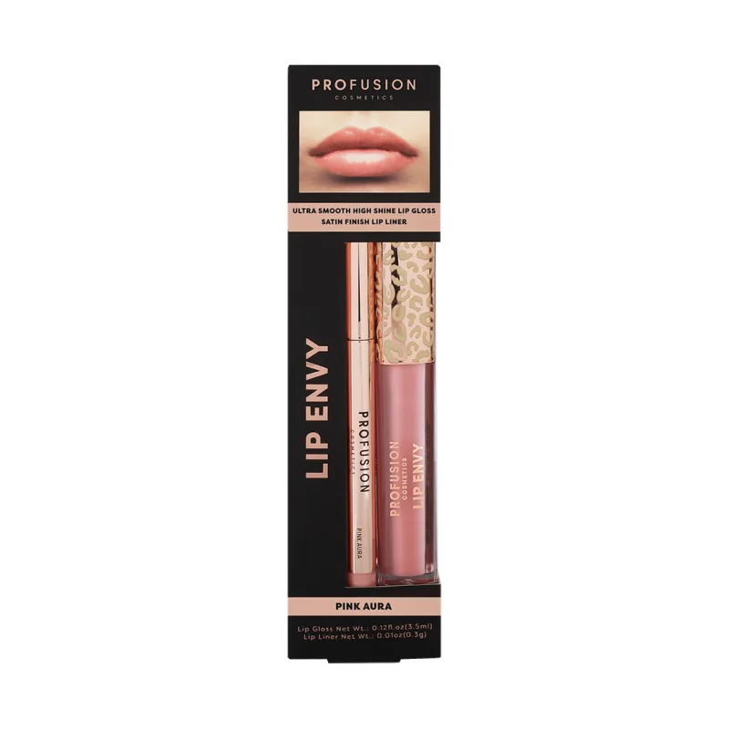 Set Luciu de buze 3.5ml + Creion de buze satinat Envy Pink Aura 0.3g, Profusion Cosmetics — preț și oferte