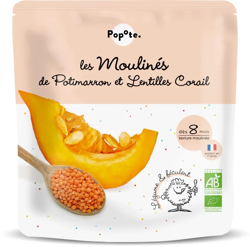 Mancare cu dovleac si linte rosie 8 luni+ Bio, 180g, Popote — preț și oferte