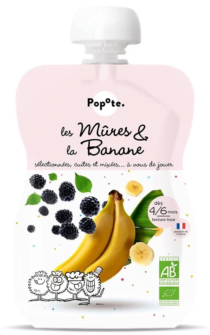 Piure cu mure si banane, 4-6 luni Bio, 120g, Popote — preț și oferte