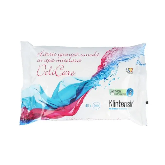 Hartie igienica umeda cu apa micelara 100% biodegradabila DeliCare, 40 bucati, Klintensiv — preț și oferte