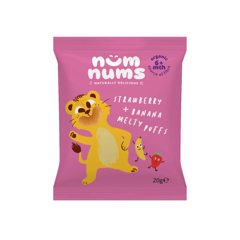 Pufuleti cu capsuni si banana Bio, 20g, Num Nums — preț și oferte