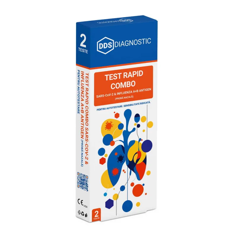 Test Rapid Combo SARS-CoV-2 & Influenza A+B Antigen cu tampon nazal pentru autotestare, 2 bucati, DDS Diagnostic — preț și oferte