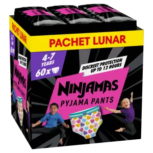 Scutece-chilotel de noapte pentru fetite 4-7 ani 17-30kg, 60 bucati, Ninjamas