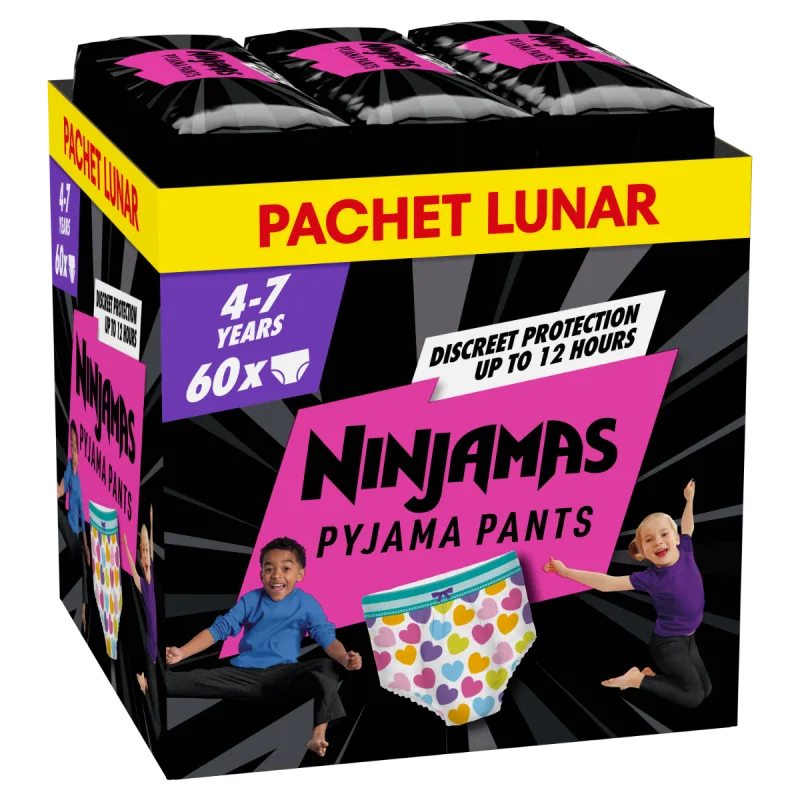 Scutece-chilotel de noapte pentru fetite 4-7 ani 17-30kg, 60 bucati, Ninjamas — preț și oferte