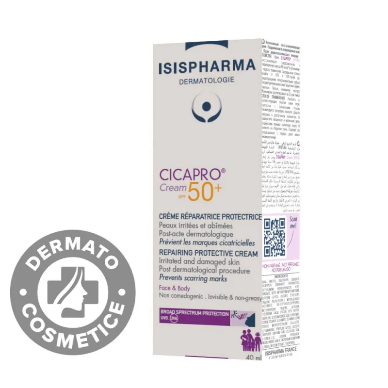 Crema reparatoare cu protectie solara Cicapro Cream SPF50+, 40ml, Isis Pharma — preț și oferte
