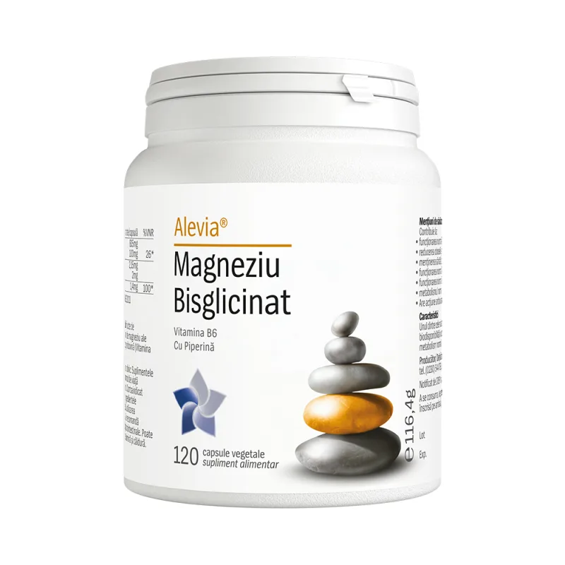 Magneziu bisglicinat cu vitamin B6 si piperina, 120 capsule, Alevia — preț și oferte