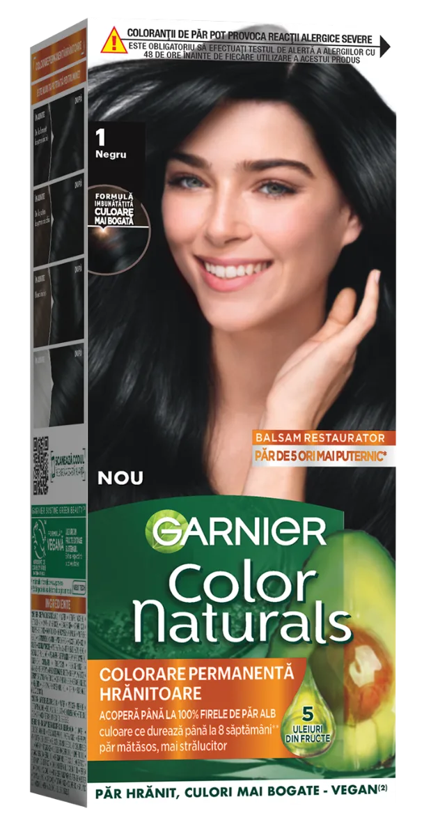 Vopsea de par permanenta Color Naturals 1 Negru, 112ml, Garnier — preț și oferte