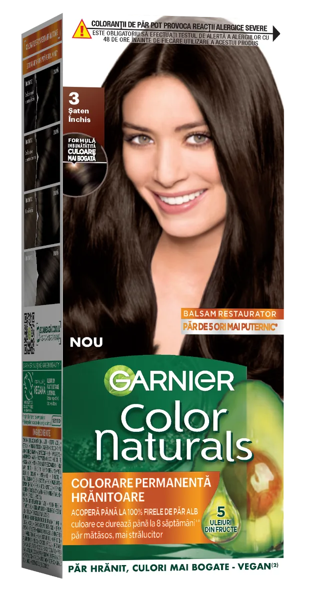 Vopsea de par permanenta Color Naturals 3 Saten Inchis, 112ml, Garnier — preț și oferte