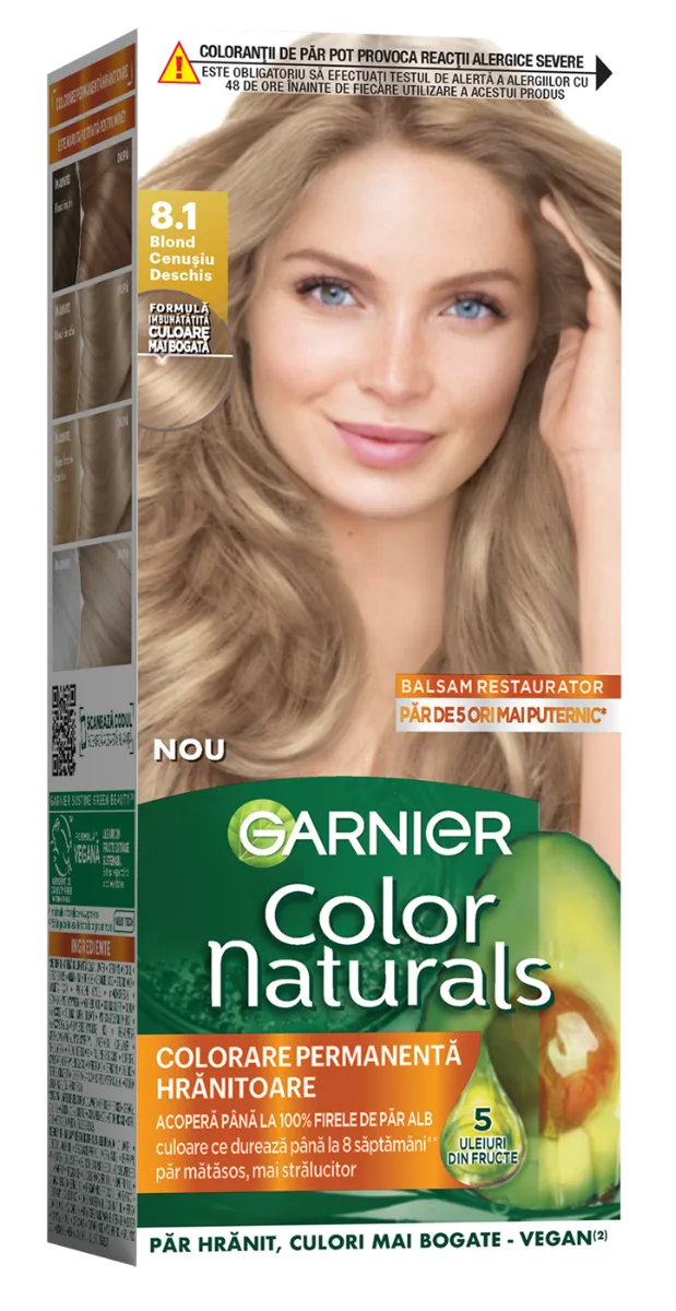 Vopsea de par permanenta Color Naturals 8.1 Blond Cenusiu Deschis, 112ml, Garnier — preț și oferte