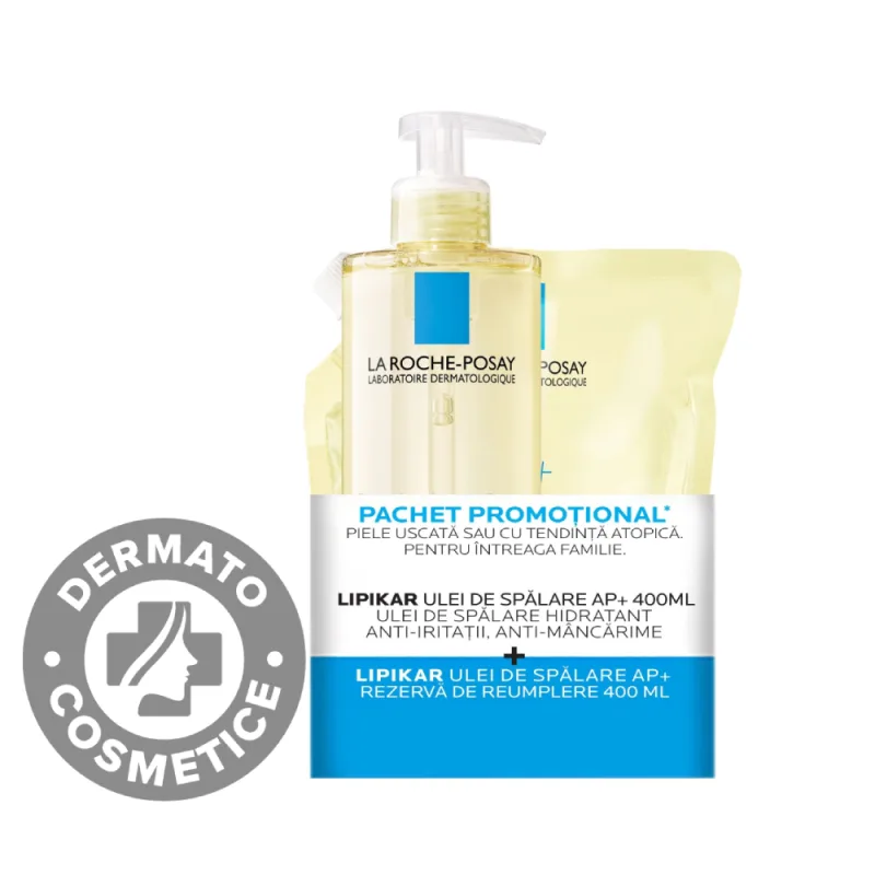 Pachet Ulei de spalare Lipikar AP+ 400ml + Rezerva 400ml, La Roche-Posay — preț și oferte