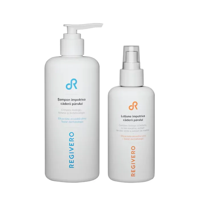 Pachet pentru ingrijirea parului anti-cadere Sampon 250ml + Lotiune 150ml, Regivero — preț și oferte