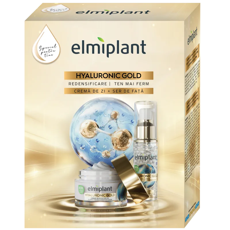 Pachet Hyaluronic Gold Crema de zi 30ml + Ser de fata 30ml, 1 bucata, Elmiplant — preț și oferte