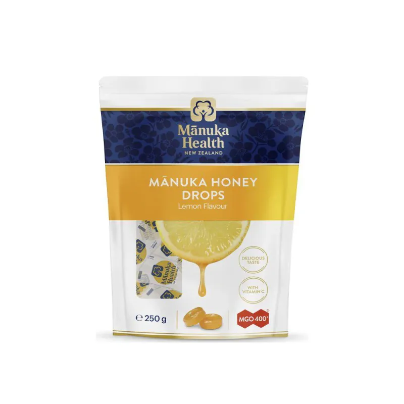 Bomboane cu miere de Manuka MGO 400+ cu aroma de lamaie, 250g, Manuka Health — preț și oferte