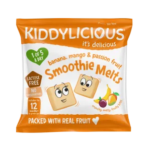 Gustare din bucati de piure de fructe cu banana mango si fructul pasiunii +12 luni, 6g, Kiddylicious