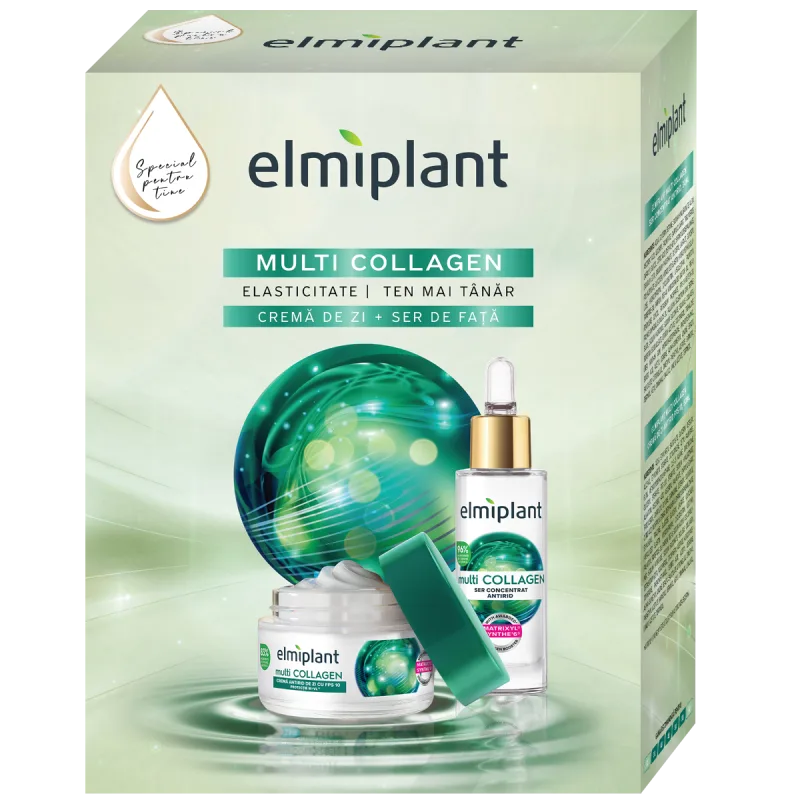 Pachet Crema de zi 30ml + Ser de fata 30ml Multi Collagen, 1 bucata, Elmiplant — preț și oferte