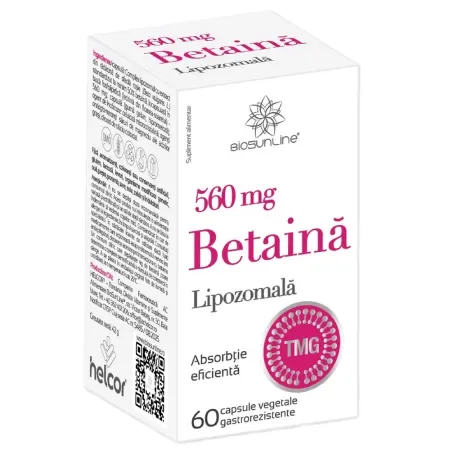 Betaina Lipozomala 560 mg, 60 capsule vegetale gastrorezistente, BioSunLine — preț și oferte