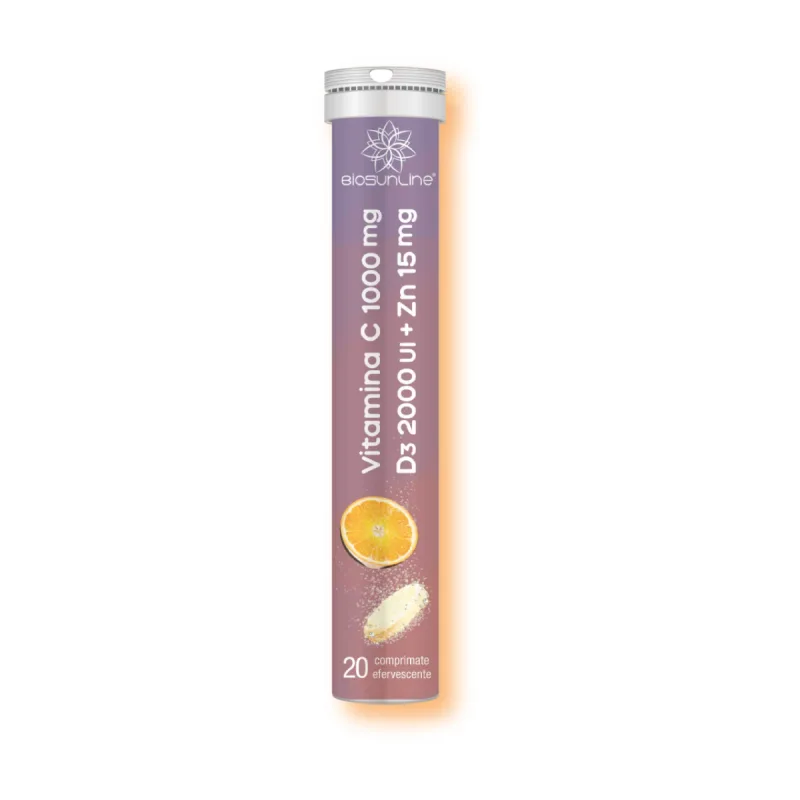 Vitamina C + D3 + Zinc, 20 comprimate efervescente, BioSunLine — preț și oferte
