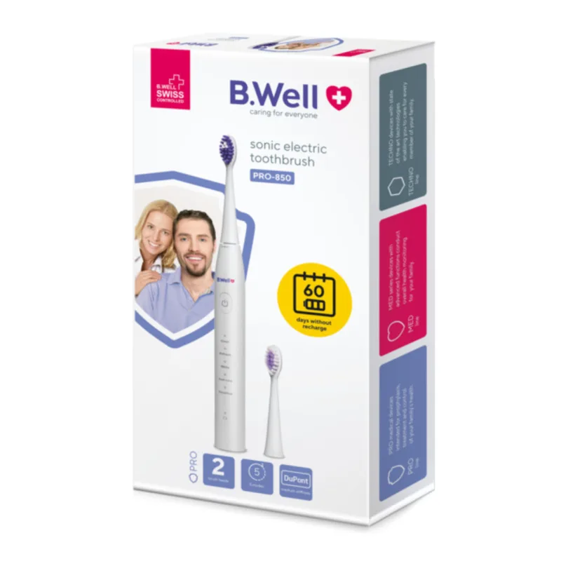Periuta electrica sonica PRO-850 Alba, 1 bucata, B.Well — preț și oferte