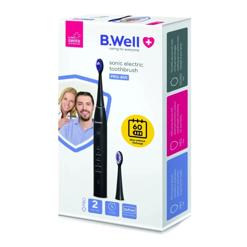 Periuta electrica sonica PRO-850 neagra, 1 bucata, B.Well — preț și oferte