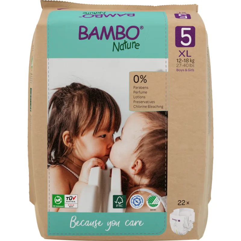 Scutece Eco Paper Bag Marimea Nr. 5 pentru 12-18 kg, 132 bucati, Bambo Nature — preț și oferte