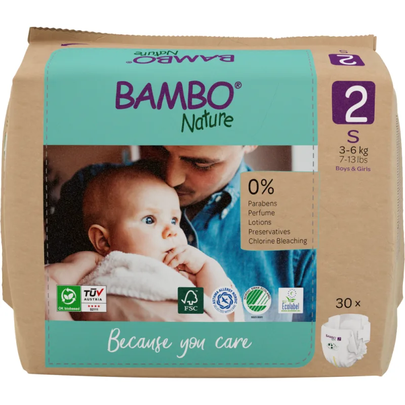 Scutece Eco Paper Bag Marimea Nr. 2 pentru 3-6 kg, 180 bucati, Bambo Nature — preț și oferte