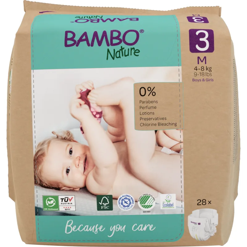 Scutece Eco Paper Bag Marimea Nr. 3 pentru 4-8 kg, 168 bucati, Bambo Nature — preț și oferte