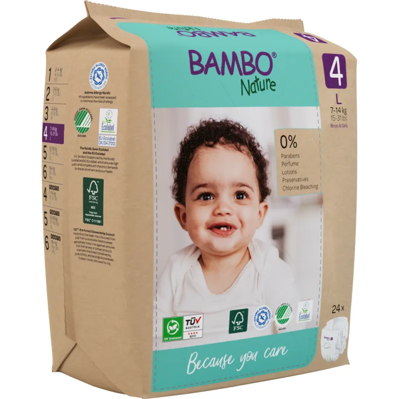 Scutece Eco Paper Bag Marimea Nr. 4 pentru 7-14 kg, 144 bucati, Bambo Nature — preț și oferte