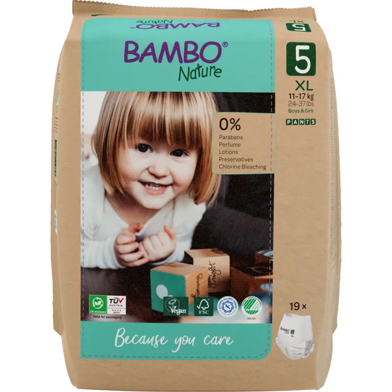 Scutece Eco Paper Bag Pants Marimea Nr. 5 pentru 11-17kg, 95 bucati, Bambo Nature — preț și oferte