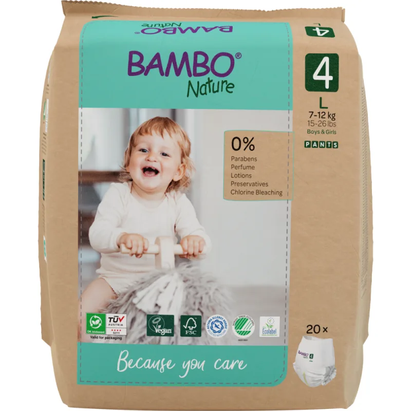Scutece Eco Paper Bag Pants Marimea Nr. 4 pentru 7-12 kg, 100 bucati, Bambo Nature — preț și oferte