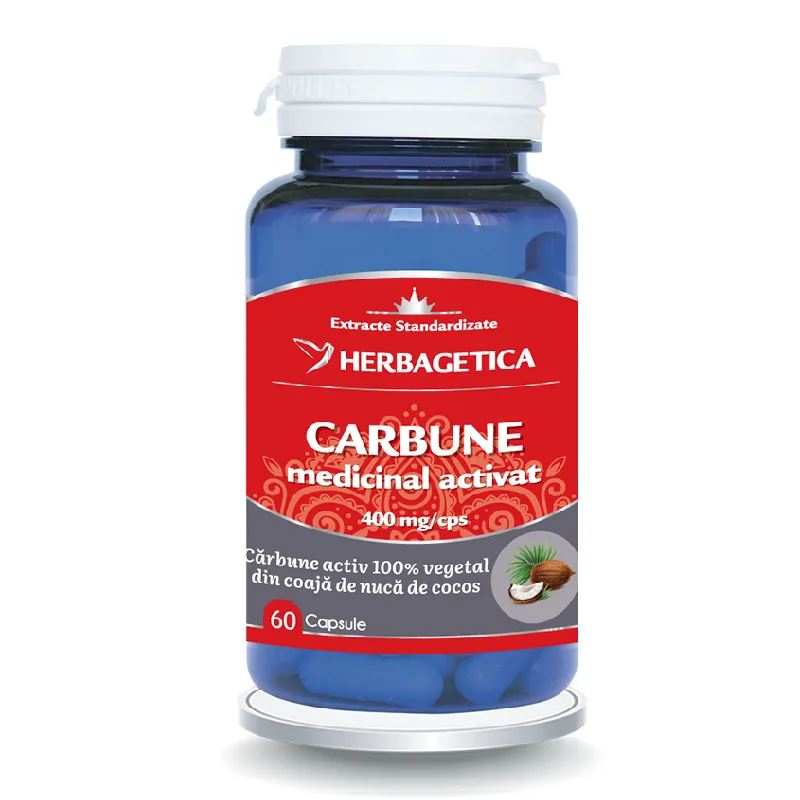 Carbune medicinal activat, 60 capsule, Herbagetica — preț și oferte