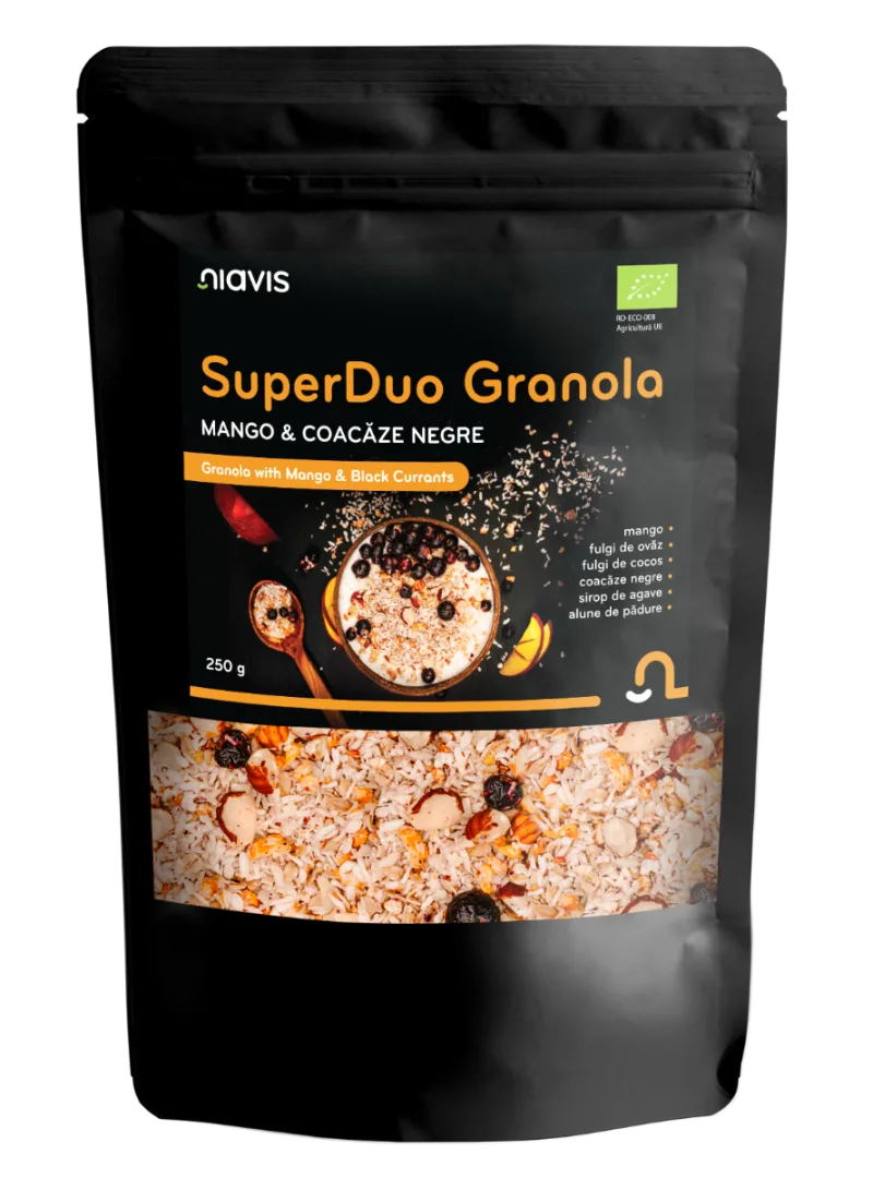 Granola cu mango si coacaze negre Super Duo, 250g, Niavis — preț și oferte
