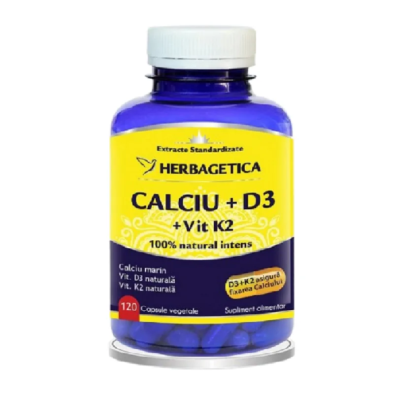 Calciu + D3 + Vitamina K2, 120 capsule, Herbagetica — preț și oferte