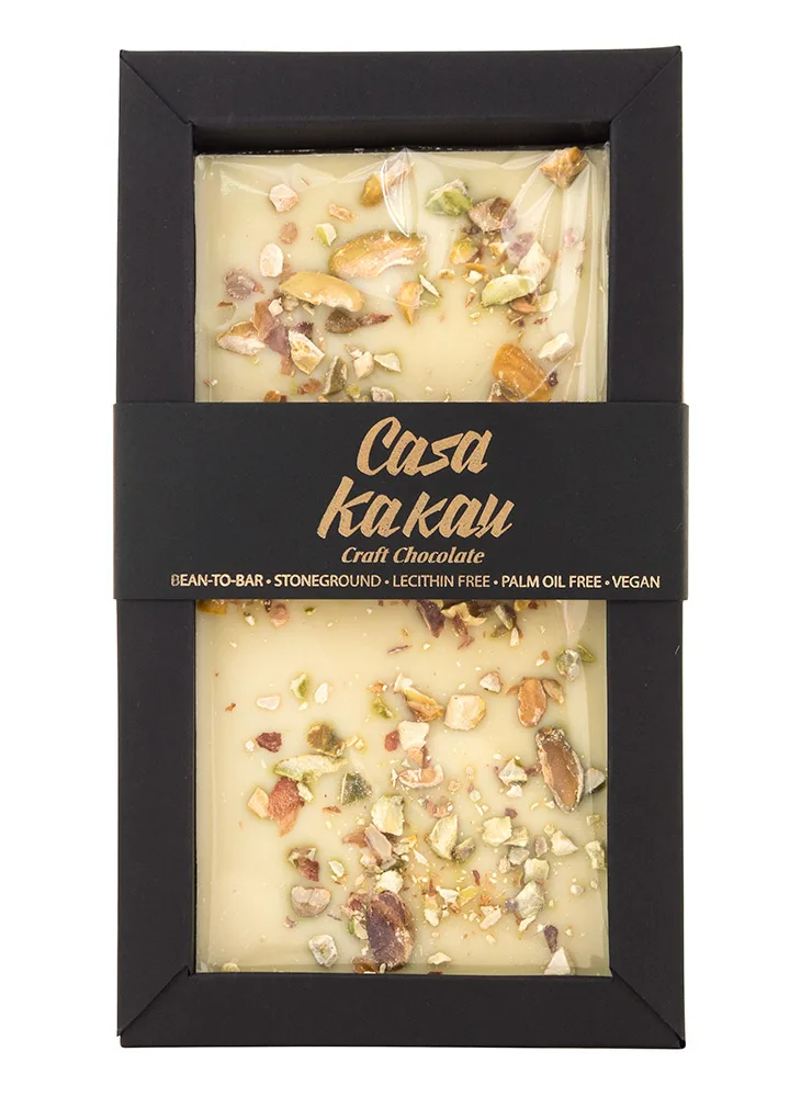 Ciocolata artizanala alba cu Lamaie si Fistic, 70g , Casa Kakau — preț și oferte