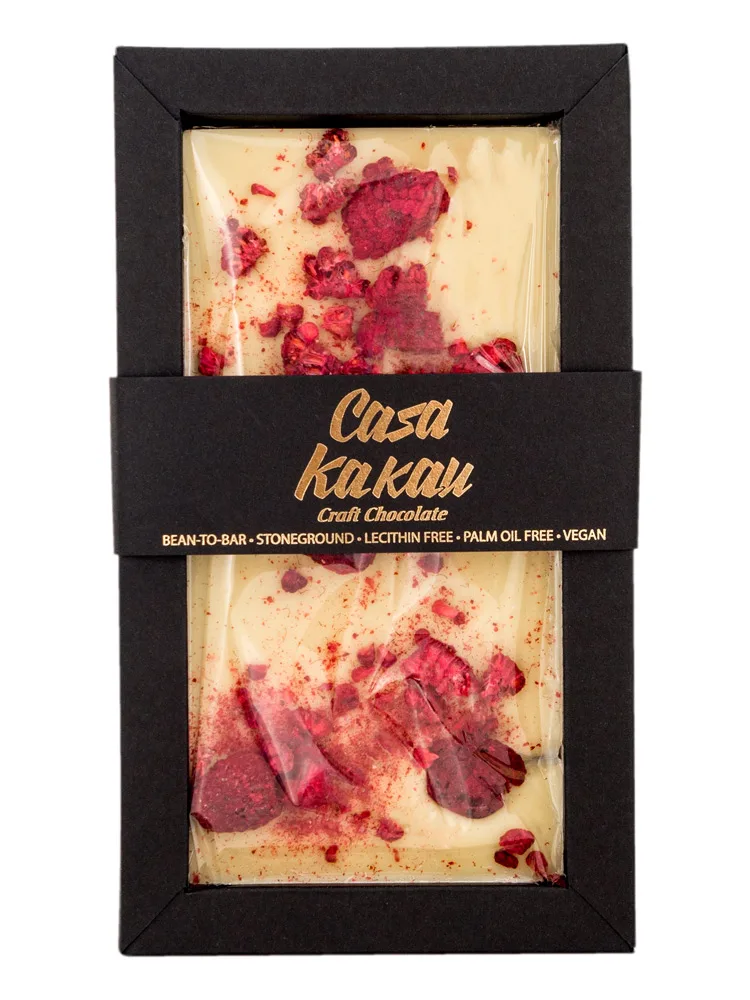 Ciocolata vegana alba cu zmeura, 70g, Casa Kakau — preț și oferte
