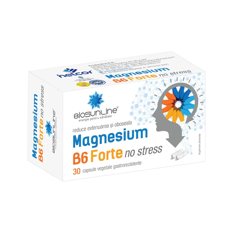 Magnesium B6 Forte No Stress, 30 capsule gastrorezistente, BioSunLine — preț și oferte