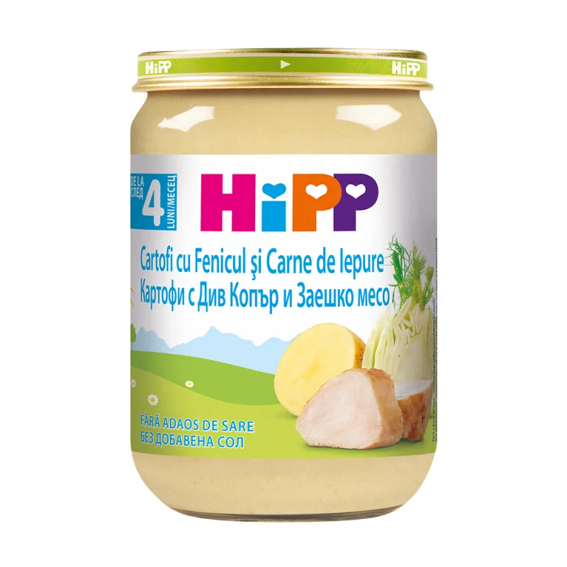 Piure cartofi si fenicul cu iepure +4 luni, 190g, Hipp — preț și oferte