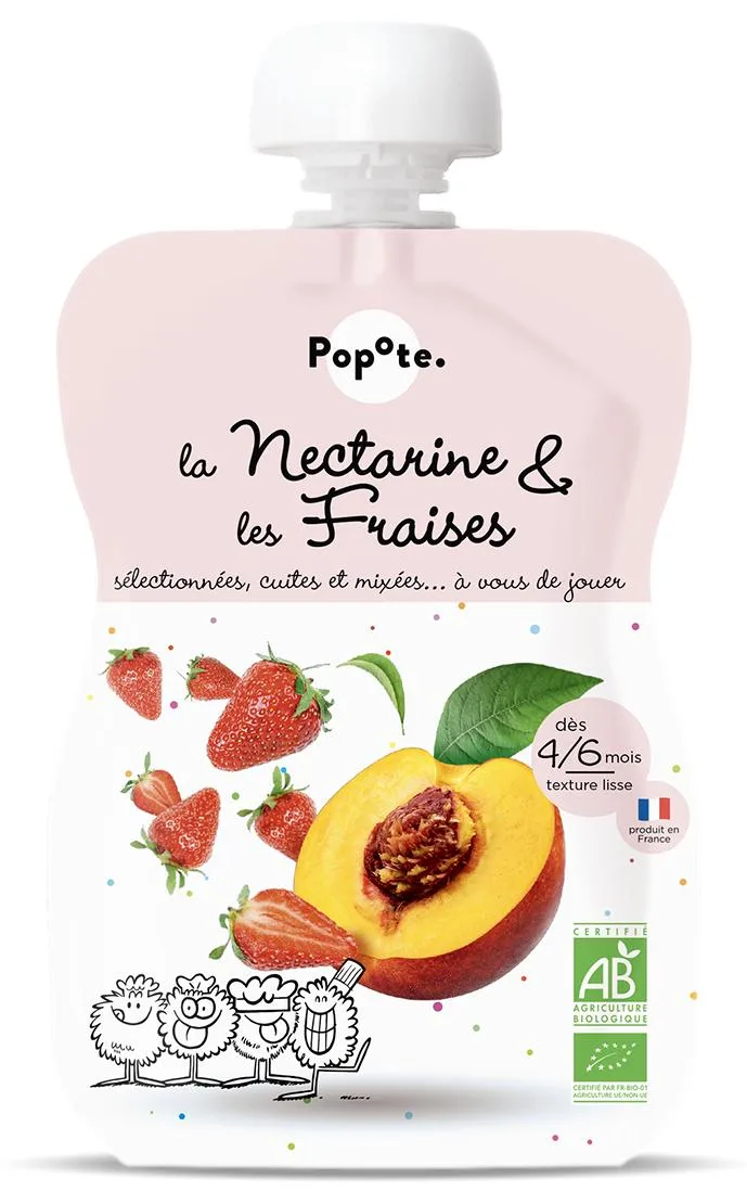 Piure cu nectarine si capsuni 4-6 luni Bio, 120g, Popote — preț și oferte