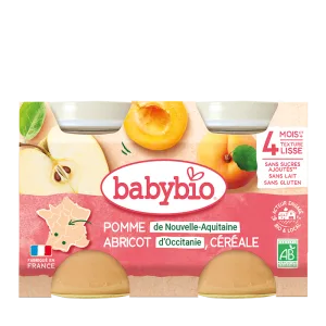 Piure din mere, caise si cereale Bio +4 luni, 2 x 130g, BabyBio