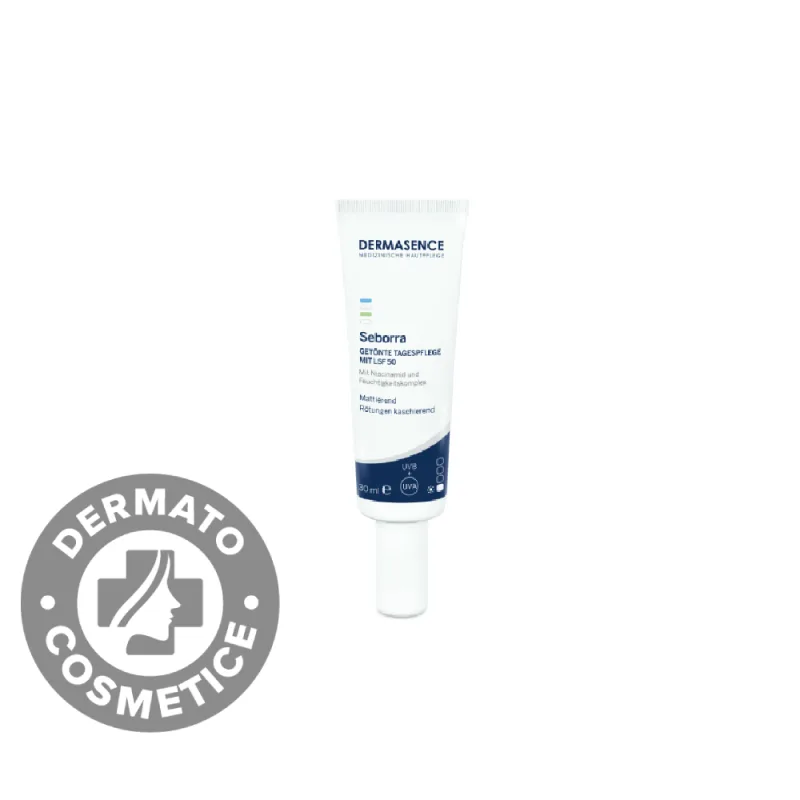 Crema de zi nuantatoare pentru ten gras cu protectie solara SPF50 Medium Seborra, 30ml, Dermasence — preț și oferte