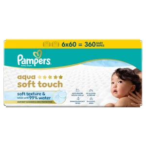 Servetele umede cu 99% apa si lotiune usoara Aqua Soft Touch, 360 bucati, Pampers