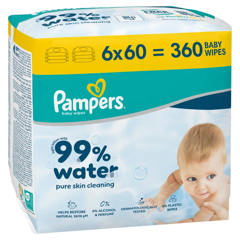 Servetele umede 99% apa cu lotiune usoara, 360 bucati, Pampers — preț și oferte