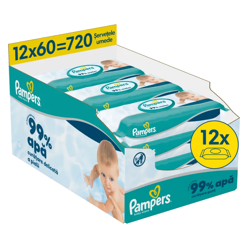 Servetele umede 99% apa cu lotiune usoara, 720 bucati, Pampers — preț și oferte