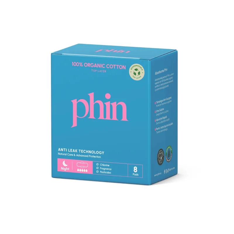 Absorbante pentru noapte din bumbac organic, 8 bucati, Phin — preț și oferte