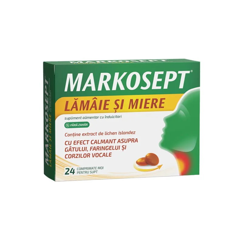 Markosept cu aroma de lamaie si miere, 24 comprimate moi pentru supt, Fiterman — preț și oferte
